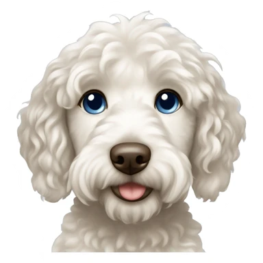 White Labradoodle with dark brown ears and girl with wavy brown hair , blue eyes and light skin sticker