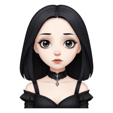 gothic girl with wide shoulders, small chest, black clothes, pale skin sticker