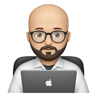 Bald white guy with black chin and jaw beard who works remotely with data sticker