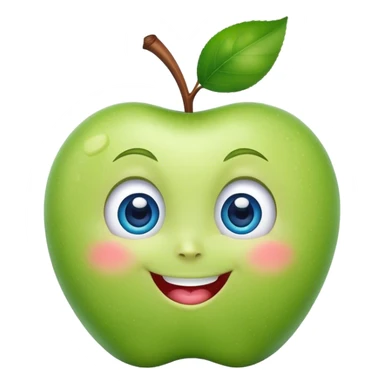 A cute green apple with a big smile and blue expressive big eyes sticker