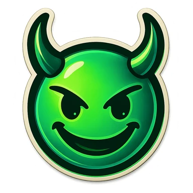 devil emoji, neon green and black colors, elegant horns, sinister smile, modern neon goth aesthetic, neon palette, vibrant neon style sticker