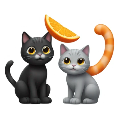 Black and grey cat playing with a orange cat  sticker
