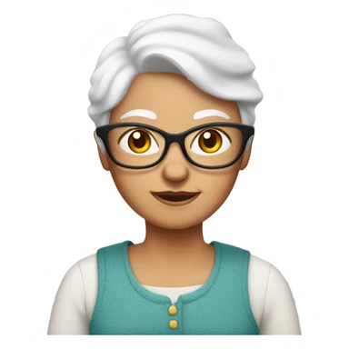 White Grandma emoji, wearing cat-eye shaped rim glasses and red hair sticker