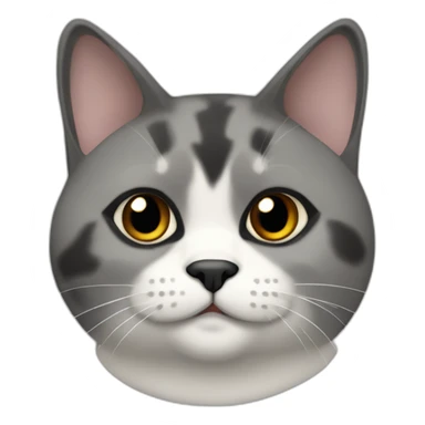 senior chubby diluted calico cat, grey chin, black nose, grey ears, grey and white sticker