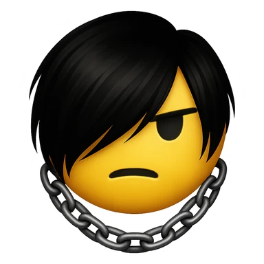 emo emoji, black and silver chain, mysterious and modern, no background sticker