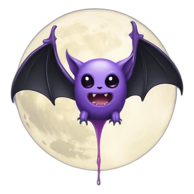 purple black vampire bat wings flying in front of large dripping grey crescent moon sticker