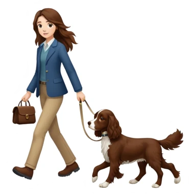 A girl with long brown hair walks a brown springer spaniel sticker