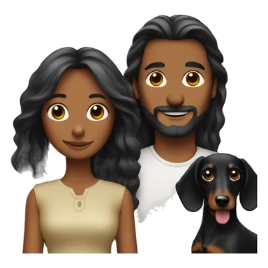 Couple with two long-haired black dachshunds sticker