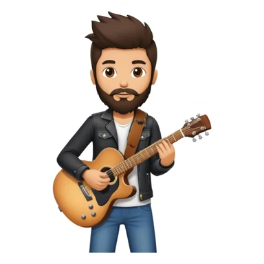 A rocker brunette boy with a beard a guitar sticker