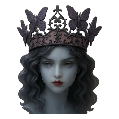 Change the butterfly crown to a darker matte pink base with purple butterflies and gothic filigree, mysterious and elegant. Keep the background transparent. sticker
