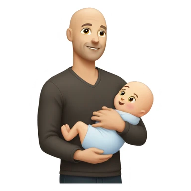 bald man with baby in his arms sticker