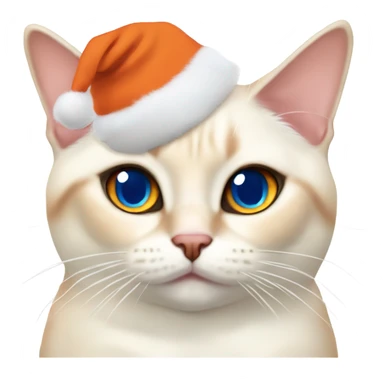 chubby flame point Siamese, white fur with orange accents and blue eyes wearing a red christmas hat  sticker
