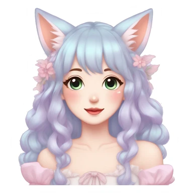 Gorgeous pastel anime style lady with blushing face and fox ears cottagecore fairycore pastelcore colorful pearly romantic simplistic aesthetic trending style sticker