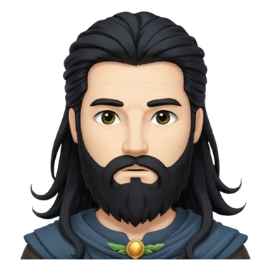 Boreas, North Wind God from Rome Mythology with long jet black hair and beard, dark gray outfit sticker