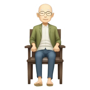 elderly man of Japanese ethnicity, bald, toothless and sleeping sitting up sticker