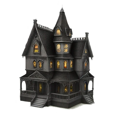 Realistic Huge ornate gothic Cardboard haunted house  sticker