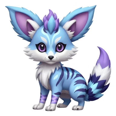 Futuristic furry fluffy floofy feathery tribal marked Genet-Absol-Kyurem-Zeraora-Primagen-fusion-creature  with big wide ears  sticker