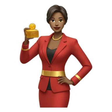 Posh-woman-with-red-suit-offering-goldbar sticker