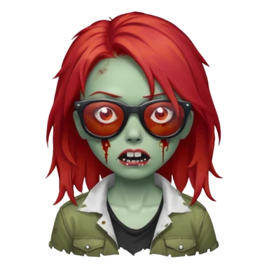 Zombie girl with red hair and sun glasses face sticker