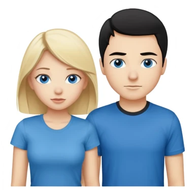 Pretty blonde girl with blue eyes bent over and guy with black hair standing behind her sticker