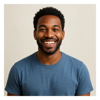 Black person smiling, casual clothing, friendly vibe, simple background sticker