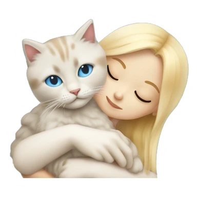Young blonde beautiful sleeping girl hug ragdoll cat with blue eyes  sticker