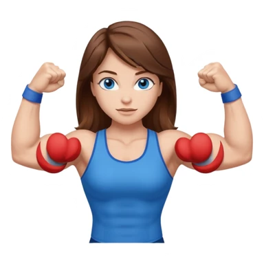Girl with brown hair, blue eyes and really muscular arms, flexing her muscles sticker