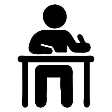 student sitting at a desk sticker