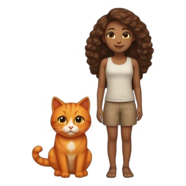 Brown girl and orange cat sticker