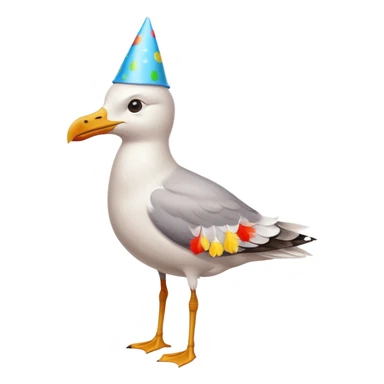 A seagull with a party hat sticker