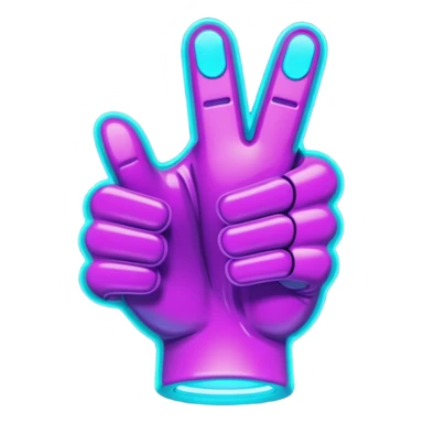 futuristic glowing thumbs up, neon purple and cyan light, dark background, digital tech style sticker
