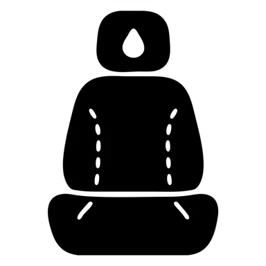 solid icon of a premium matte black car seat with a small droplet or shield on the headrest, subtle elegant stitching, minimal and elegant sticker