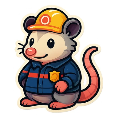 cute cartoon possum dressed as a first responder, sticker-like style sticker