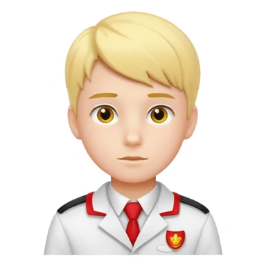 um menino estudante com uniforme branco e detalhes amarelo e vermelho sticker