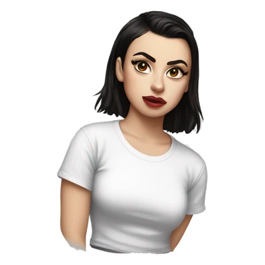 Charli XCX with a WHITE t-shirt that says "Brat" sticker