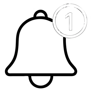 Add a red number badge '1' to the notification badge icon, preserving the outlined style with transparent background and clear black outlines. sticker