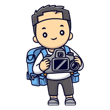 tourist with camera and backpack sticker