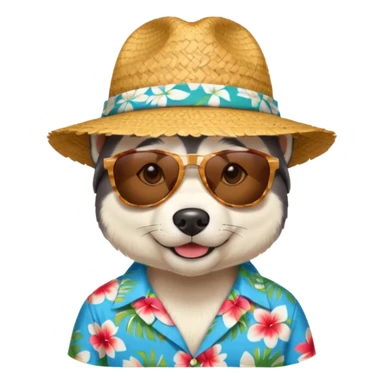 hasky with sunglasses and straw hat, hawaii shirt sticker