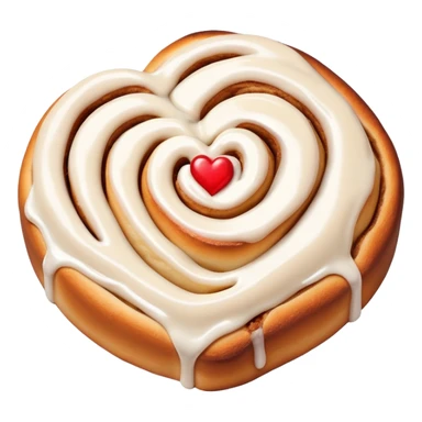 cinnamon roll with a heart cut out with icing sticker