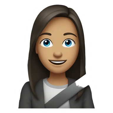 Blue eyed straight haired brunette girl smiling in car interior sticker