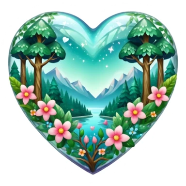 crystal heart with forest inside and floral decoration around sticker