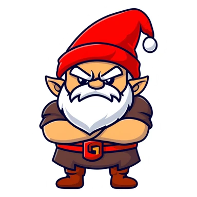 Grumpy dwarf character with angry expression, white beard, red hat, and arms crossed sticker