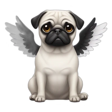 Black pug with angel wings sticker