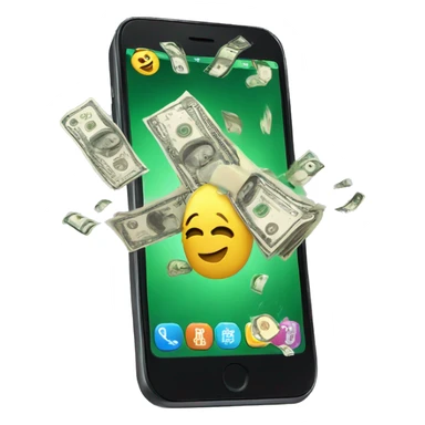 phone with cash bursting out of the screen, screen filled with cash sticker