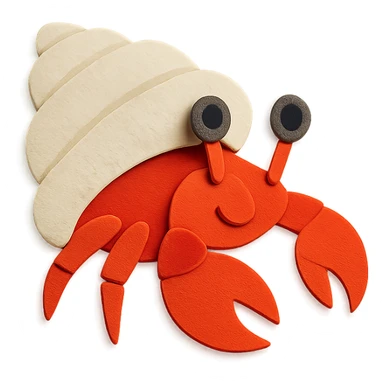 hermit crab with layered paper effect and bright colors in paper-craft style sticker