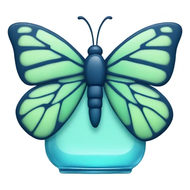  pastel green butterfly resting on an elegant blue perfume bottle with fork dark blue details. sticker