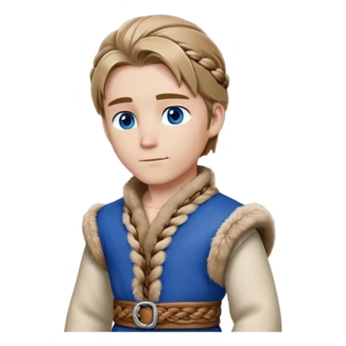 Medieval winter outfit worn by a DnD themed fantasy male character. Double-thick russet wool tunic with mink fur trim, featuring carved wooden toggles and a wide braided leather belt. Clothes only above the waist, full waist coverage. The character has no arms. Character is white-skinned with dark blonde hair, sapphire blue eyes, and medium-length straight hair touched by winter frost. sticker