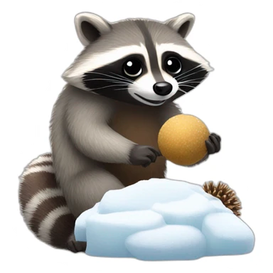 raccoon making snowballs with hedgehog eating meat on it  sticker