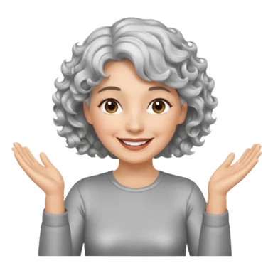 silver, short, wavy-haired with curls, smiling/happy pretty lady, silver top, clapping hands

 sticker