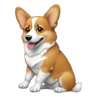 Corgi sitting with a laptop open facing us sticker
